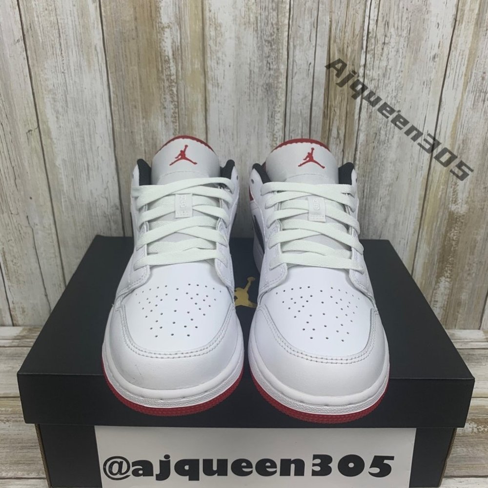 Air Jordan 1 Low White Gym Red Black GS 553560-118 - Picture 4 of 6